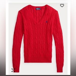 Polo Ralph Lauren Red Cable Knit V-Neck Sweater NWT